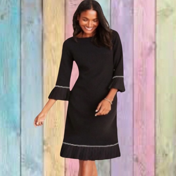 Ann Taylor Dresses & Skirts - Ann Taylor Black Pleated Hemline Fit & Flare Sweater Dress